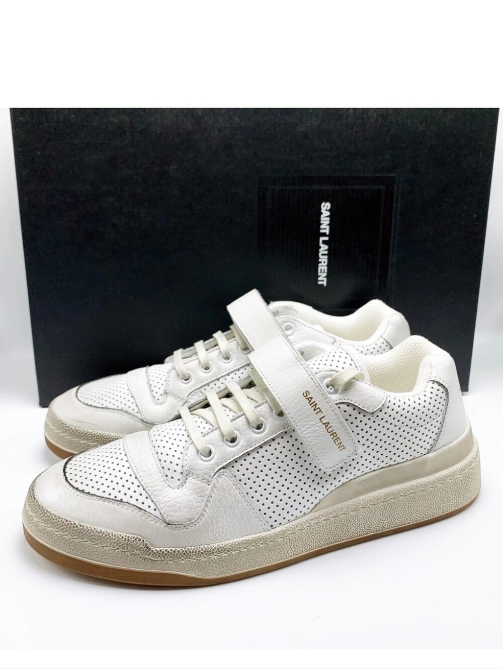 Saint Laurent SL24 White Perforated Leather Distressed Sneakers